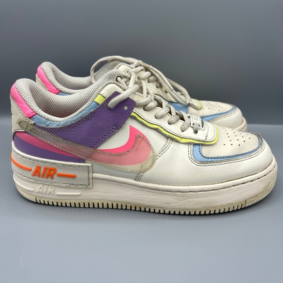 Nike Air Force 1 Shadow Women's‎ Size 8 Shoes White Pink Purple Blue Yellow - Picture 5 of 9